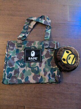 BAPE A Bathing Ape Gift 1st Camo Mini Tote Bag Plush Ape Head Charm New